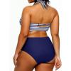 imageYonique Womens Two Piece Plus Size Halter Bikini Swimsuits Tummy Control Bathing Suits High Waisted SwimwearBlue and Stripe