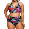 imageYonique Womens Two Piece Plus Size Halter Bikini Swimsuits Tummy Control Bathing Suits High Waisted SwimwearFloral