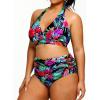 imageYonique Womens Two Piece Plus Size Halter Bikini Swimsuits Tummy Control Bathing Suits High Waisted SwimwearFloral