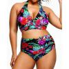 imageYonique Womens Two Piece Plus Size Halter Bikini Swimsuits Tummy Control Bathing Suits High Waisted SwimwearFloral