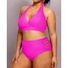 imageYonique Womens Two Piece Plus Size Halter Bikini Swimsuits Tummy Control Bathing Suits High Waisted SwimwearHot Pink