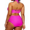imageYonique Womens Two Piece Plus Size Halter Bikini Swimsuits Tummy Control Bathing Suits High Waisted SwimwearHot Pink
