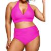 imageYonique Womens Two Piece Plus Size Halter Bikini Swimsuits Tummy Control Bathing Suits High Waisted SwimwearHot Pink