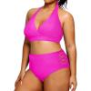 imageYonique Womens Two Piece Plus Size Halter Bikini Swimsuits Tummy Control Bathing Suits High Waisted SwimwearHot Pink