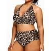 imageYonique Womens Two Piece Plus Size Halter Bikini Swimsuits Tummy Control Bathing Suits High Waisted SwimwearLeopard 02