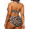 imageYonique Womens Two Piece Plus Size Halter Bikini Swimsuits Tummy Control Bathing Suits High Waisted SwimwearLeopard 02