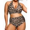 imageYonique Womens Two Piece Plus Size Halter Bikini Swimsuits Tummy Control Bathing Suits High Waisted SwimwearLeopard 02