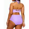 imageYonique Womens Two Piece Plus Size Halter Bikini Swimsuits Tummy Control Bathing Suits High Waisted SwimwearLevender