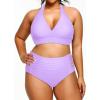 imageYonique Womens Two Piece Plus Size Halter Bikini Swimsuits Tummy Control Bathing Suits High Waisted SwimwearLevender