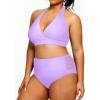 imageYonique Womens Two Piece Plus Size Halter Bikini Swimsuits Tummy Control Bathing Suits High Waisted SwimwearLevender