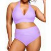 imageYonique Womens Two Piece Plus Size Halter Bikini Swimsuits Tummy Control Bathing Suits High Waisted SwimwearLevender