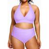 imageYonique Womens Two Piece Plus Size Halter Bikini Swimsuits Tummy Control Bathing Suits High Waisted SwimwearLevender