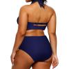 imageYonique Womens Two Piece Plus Size Halter Bikini Swimsuits Tummy Control Bathing Suits High Waisted SwimwearNavy Blue