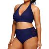imageYonique Womens Two Piece Plus Size Halter Bikini Swimsuits Tummy Control Bathing Suits High Waisted SwimwearNavy Blue