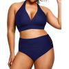 imageYonique Womens Two Piece Plus Size Halter Bikini Swimsuits Tummy Control Bathing Suits High Waisted SwimwearNavy Blue