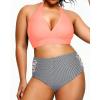 imageYonique Womens Two Piece Plus Size Halter Bikini Swimsuits Tummy Control Bathing Suits High Waisted SwimwearPink and Stripes