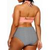 imageYonique Womens Two Piece Plus Size Halter Bikini Swimsuits Tummy Control Bathing Suits High Waisted SwimwearPink and Stripes