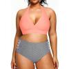 imageYonique Womens Two Piece Plus Size Halter Bikini Swimsuits Tummy Control Bathing Suits High Waisted SwimwearPink and Stripes