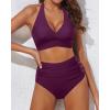 imageYonique Womens Two Piece Plus Size Halter Bikini Swimsuits Tummy Control Bathing Suits High Waisted SwimwearPurple