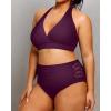 imageYonique Womens Two Piece Plus Size Halter Bikini Swimsuits Tummy Control Bathing Suits High Waisted SwimwearPurple