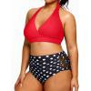 imageYonique Womens Two Piece Plus Size Halter Bikini Swimsuits Tummy Control Bathing Suits High Waisted SwimwearRed and Polka Dot
