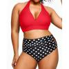 imageYonique Womens Two Piece Plus Size Halter Bikini Swimsuits Tummy Control Bathing Suits High Waisted SwimwearRed and Polka Dot