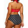 imageYonique Womens Two Piece Plus Size Halter Bikini Swimsuits Tummy Control Bathing Suits High Waisted SwimwearRed and Polka Dot