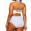 imageYonique Womens Two Piece Plus Size Halter Bikini Swimsuits Tummy Control Bathing Suits High Waisted SwimwearWhite