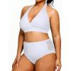 imageYonique Womens Two Piece Plus Size Halter Bikini Swimsuits Tummy Control Bathing Suits High Waisted SwimwearWhite