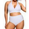 imageYonique Womens Two Piece Plus Size Halter Bikini Swimsuits Tummy Control Bathing Suits High Waisted SwimwearWhite