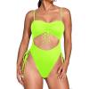imageYonique Cut Out One Piece Swimsuit Drawstring Thong Bathing Suit High Cut SwimwearNeon Green