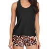 imageYonique Tankini Swimsuits for Women 3 Piece Bathing Suits Swim Tank Top with Boy Shorts and Bra Modest SwimwearBlack Brown Leopard