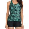 imageYonique Tankini Swimsuits for Women 3 Piece Bathing Suits Swim Tank Top with Boy Shorts and Bra Modest SwimwearBlue Green Striped Floral