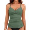 imageYonique Womens Tankini Top Swimwear Twist V Neck Swimsuits Tummy Control Bathing Suits Top OnlyArmy Green