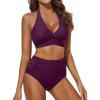 imageYonique Womens Two Piece Plus Size Halter Bikini Swimsuits Tummy Control Bathing Suits High Waisted SwimwearPurple