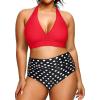 imageYonique Womens Two Piece Plus Size Halter Bikini Swimsuits Tummy Control Bathing Suits High Waisted SwimwearRed and Polka Dot