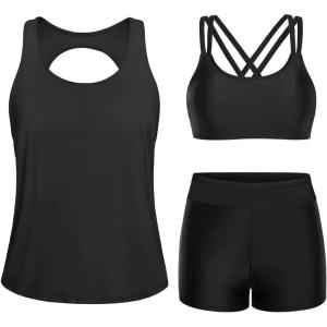 imageYonique Tankini Swimsuits for Women 3 Piece Bathing Suits Swim Tank Top with Boy Shorts and Bra Modest SwimwearBlack 02