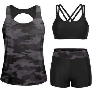 imageYonique Tankini Swimsuits for Women 3 Piece Bathing Suits Swim Tank Top with Boy Shorts and Bra Modest SwimwearCamo