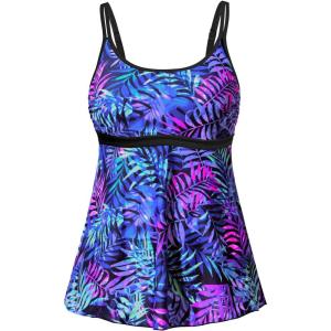 imageYonique Tankini Top for Women Bathing Suit Top No Bottom Modest Swimsuit Top Only Tummy Control Swim Tank TopBlue Purple Leaves