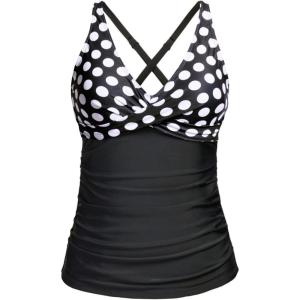 imageYonique Tummy Control Tankini Top Only V Neck Swim Top Twist Front Bathing Suit Top No BottomBlack Dot