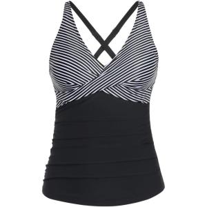 imageYonique Tummy Control Tankini Top Only V Neck Swim Top Twist Front Bathing Suit Top No BottomBlack and White