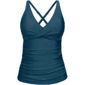 imageYonique Tummy Control Tankini Top Only V Neck Swim Top Twist Front Bathing Suit Top No BottomBlue Green