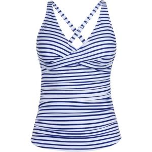 imageYonique Tummy Control Tankini Top Only V Neck Swim Top Twist Front Bathing Suit Top No BottomBlue and White Stripe