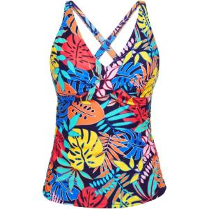imageYonique Tummy Control Tankini Top Only V Neck Swim Top Twist Front Bathing Suit Top No BottomColorful Leaves