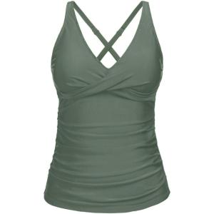 imageYonique Tummy Control Tankini Top Only V Neck Swim Top Twist Front Bathing Suit Top No BottomLight Green