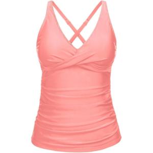 imageYonique Tummy Control Tankini Top Only V Neck Swim Top Twist Front Bathing Suit Top No BottomLight Pink