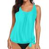 imageYonique Womens Blouson Tankini Top Only Loose Fit Swim Top No Bottom Modest Swimsuit TopAqua Green