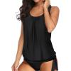 imageYonique Womens Blouson Tankini Top Only Loose Fit Swim Top No Bottom Modest Swimsuit TopBlack