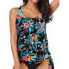 imageYonique Womens Blouson Tankini Top Only Loose Fit Swim Top No Bottom Modest Swimsuit TopBlack Floral