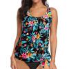 imageYonique Womens Blouson Tankini Top Only Loose Fit Swim Top No Bottom Modest Swimsuit TopBlack Floral
